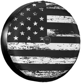 Black White Retro American Flag Spare Tire Cover by Unknown