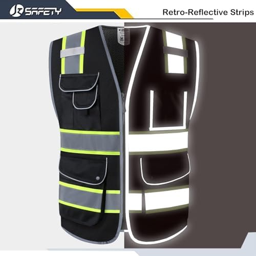 JKSafety Safety Vest for Men Women Reflective Hi Vis JK100 Black 2XL - Image 4