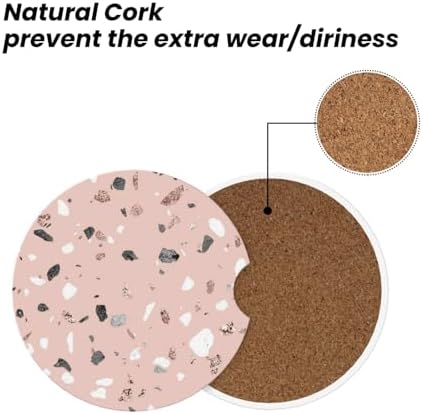 Pink Terrazzo Car Coasters for Cup Holder Absorbent Ceramic Cup Coaster 2 Pack - Image 5