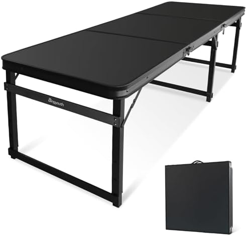 Folding Camping Table 6Ft X 2Ft, Aluminum Portable Adjustable Fold Table by Bingyouth
