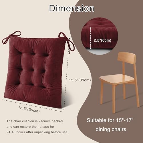 OVOV 4 Pack Chair Cushions for Dining Chairs 15.5"x15.5" Burgundy - Image 2