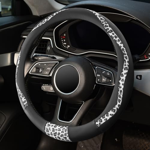 Black Leopard Steering Wheel Cover, Cheetah Print, 14.5-15 inch - Image 3