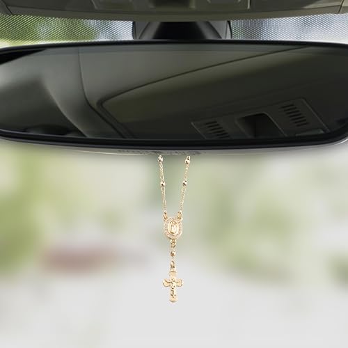 Gold Plated Beads Catholic Guadalupe Car Rearview Mirror Rosary - Image 6