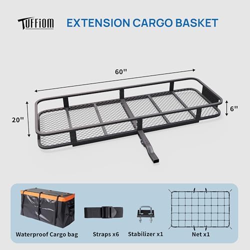 TUFFIOM Folding 500lbs Steel Hitch Mount Basket Cargo Carrier, Waterproof Cargo - Image 2