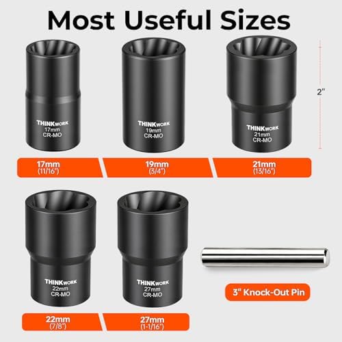 6-Piece Lug Nut Removal Tool, 1/2" Drive Wheel Lock Removal Kit - Image 2