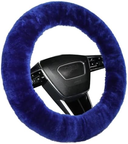Blue Fuzzy Sheepskin Car Steering Wheel Cover by OGLAND
