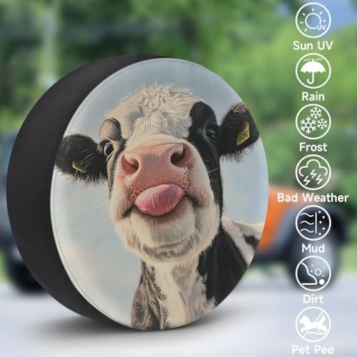 Spare Tire Cover for RV Trailer, Funny Animal Cows Waterproof Sun Leather Wheel - Image 3