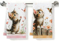 2 Pcs Cute Cat Kitchen Towels, Cat Theme Soft Absorbent Hand Tea Towels 02 by ZHAMEN