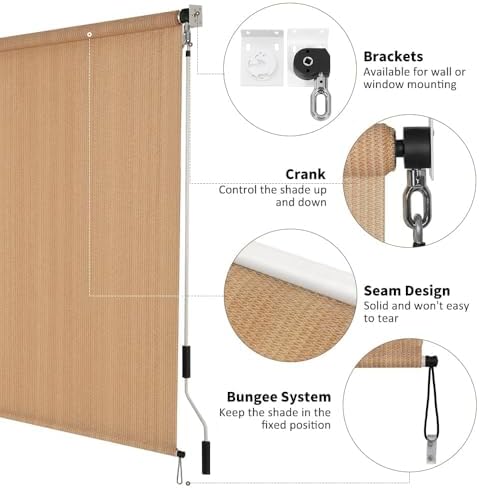 SMONTER Outdoor Sunshade Roller Shade 5'W x 6'H, Exterior Cordless Roll Up - Image 4
