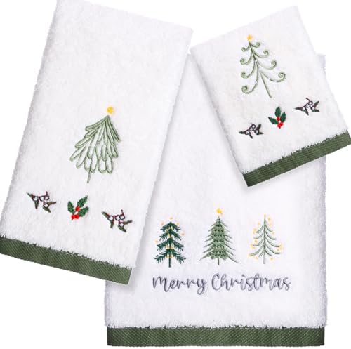 Peryiter 3 Pack Xmas Tree Decorative Bath Towel Set by Peryiter