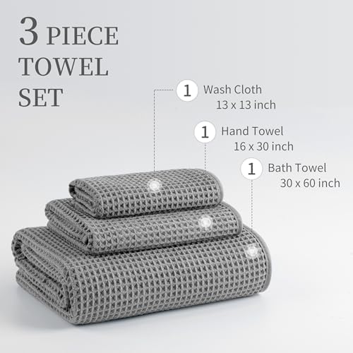 MICROFI Microfiber Waffle Bath Towels, 3 Pieces, Fast Drying, Lint Free - Image 3