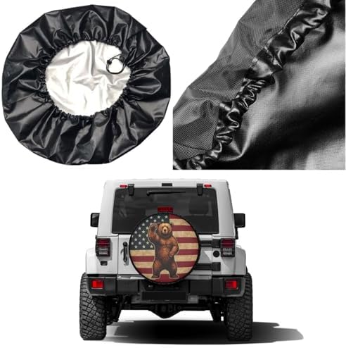 Brown Bear American Flag Spare Tire Cover Dust-Proof Wheel Tire Cover Fit - Image 5