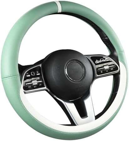 Green & White Nappa Leather Steering Wheel Cover, Cute Car Steering Wheel Cover - Image 3