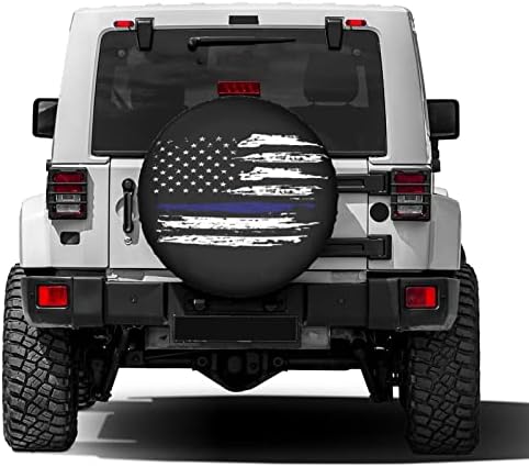 American Flag Thin Blue Line Spare Tire Cover Dust-Proof Wheel Tire Cover Fit - Image 2