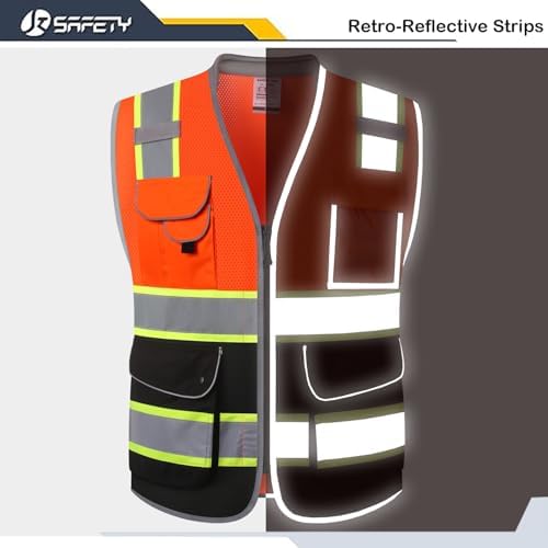 JKSafety Hi Vis Safety Vest for Men Women Cushioned Collar JK101 OBlack L - Image 3