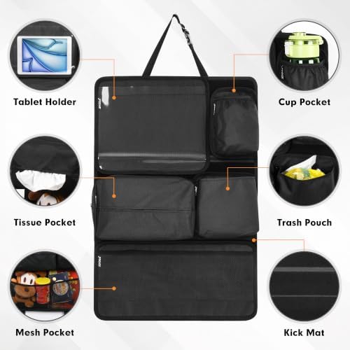 JEYODA Hook and Loop Backseat Car Organizer, Back Seat Storage Bag Kick Mats - Image 4