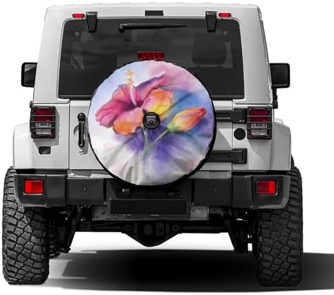 Delerain Colorful Hibiscus Flower Spare Tire Cover by Delerain