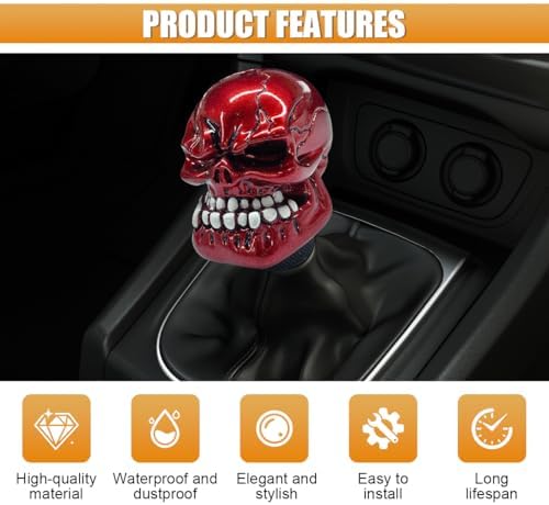 Skull Car Gear Shift Knob, Resin Shifter Lever Handle - Image 3