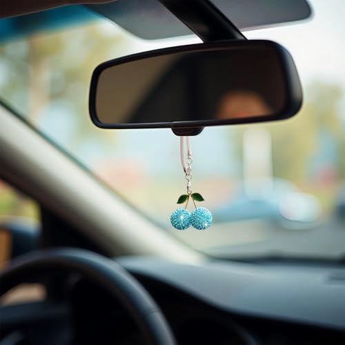 Bling Cherry Car Hanging Ornament, Cute Crystal Rear View Mirror Pendant - Image 3