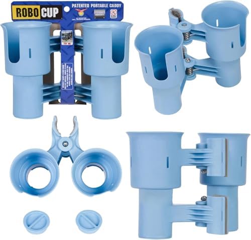 ROBOCUP, Patented Clamp On Boat Cup Holder |Multifunction Dual Drink Caddy by RoboCup
