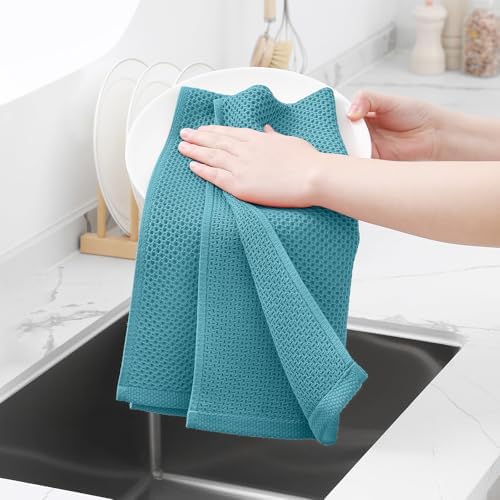 Homaxy 100% Cotton Waffle Weave Kitchen Dish Towels 8-Pack, Lake Blue - Image 4