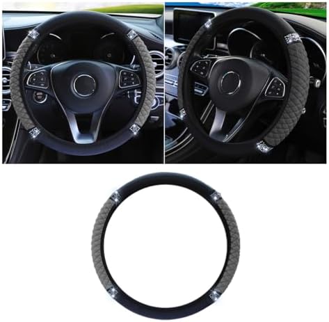 JOYCOURT 15 Inch Bling Soft Leather Car Steering Wheel Cover by JOYCOURT