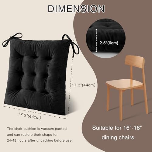 OVOV 2 Pack Chair Cushions for Dining Chairs 15.5"x15.5" Black - Image 2