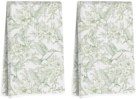 2 Pcs Vintage Green Floral Kitchen Towels Decorative Tea Towels by Blue+Leaves