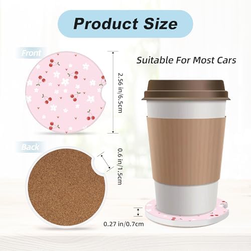 Pink Cherry Car Coasters for Cup Holders, 2 Pack Car Cup Holder Coasters for Car - Image 3
