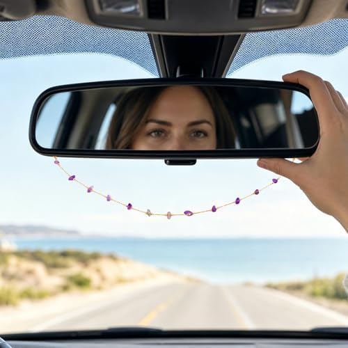 Natural Stone Rearview Mirror Charm Boho Aesthetic Purple - Image 5