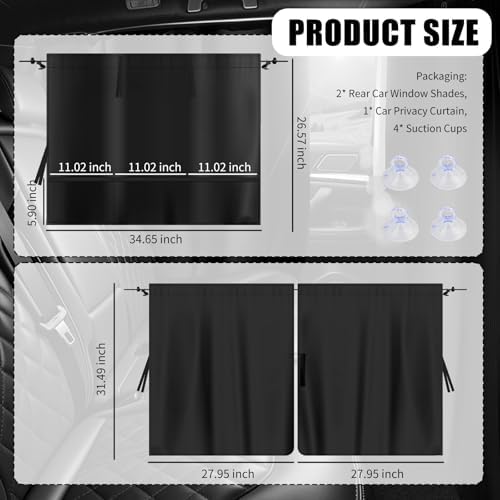 3PCS Car Privacy Curtains Kit, 2026 Upgraded Car Curtains - Image 2