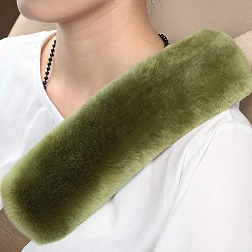 Green 2 Pack Sheepskin Car Seat Belt Cover Pads | Wool Seatbelt Cushions - Image 2