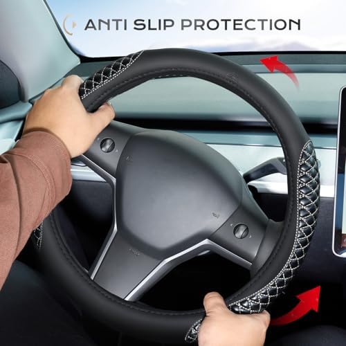 Coverado Car Steering Wheel Cover, Nappa Leather Black & Grayline Steering - Image 3