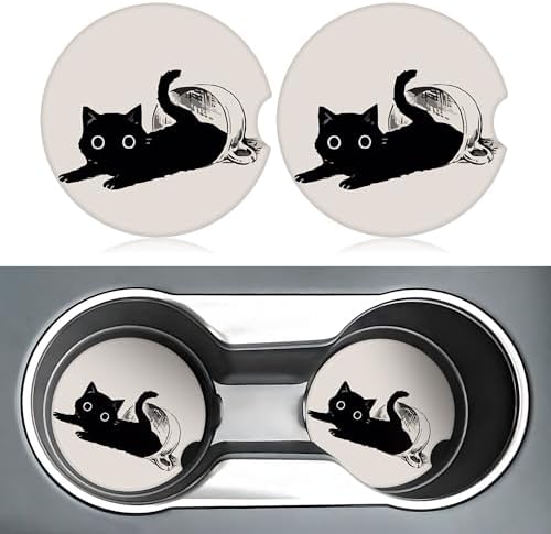 Cute Black Cat Car Coasters for Cup Holders, 2 Pack Car Cup Holder Coasters for - Image 2