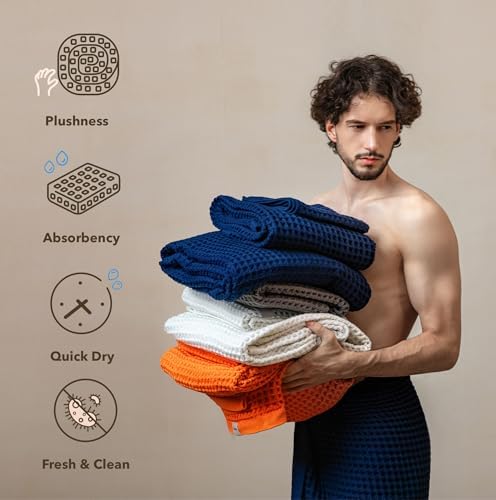 Luxury Organic Japanese Cotton Waffle Bath Towel | Thick, Quick Dry Bathroom - Image 2