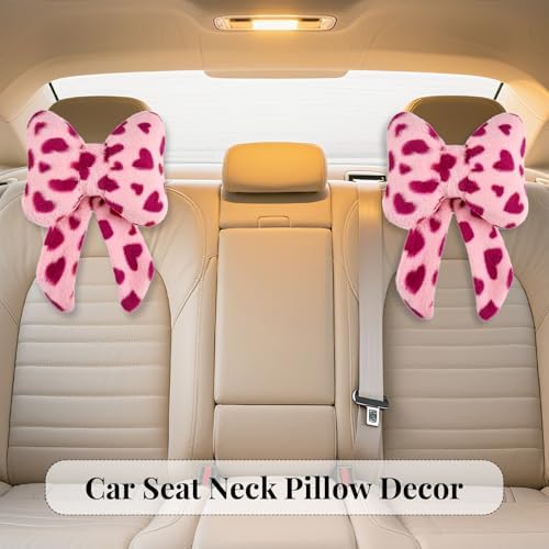2 Pack Bow Car Headrest Pillow Comfortable Soft Plush Head Rest Cushion - Image 3