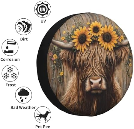 Spare Tire Cover for RV Camper, Highland Cow Sunflower Farmhouse Tire Cover - Image 5