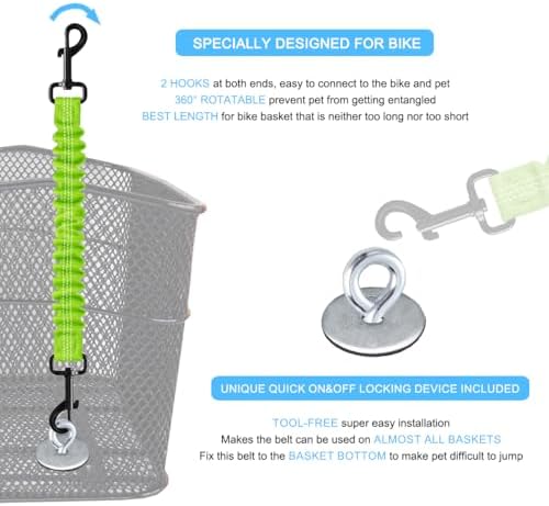 Dog Seat Belt for Bike Basket, Shock Absorbing Lead Bicycle Safety Leash - Image 3