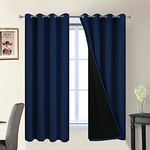 Yakamok Navy Blue 100% Blackout Curtains 63 Inches Long 52" Wide, 2 Panels by Yakamok