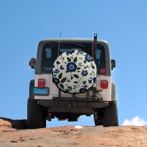 Camping Spare Tire Cover 15inch Blue and Green Flowers Weatherproof Universal - Image 5