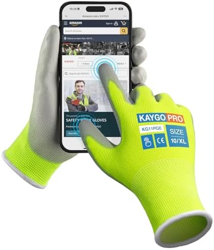 KAYGO Safety Work Gloves, PU Coated, 2-Finger Touchscreen by KAYGO
