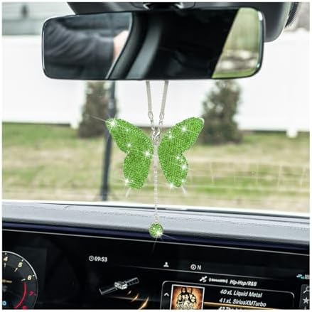 zipelo Rhinestone Butterfly Rearview Mirror Charm, Light Green by zipelo
