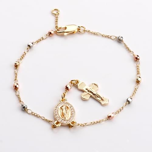 Gold Plated Beads Catholic Guadalupe Car Rearview Mirror Rosary - Image 4