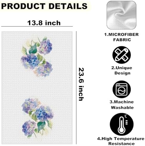 3 Pcs Watercolor Hydrangea Kitchen Towels Decorative Hand Towels - Image 2