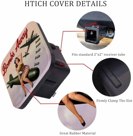 2 Inch Bombs Away Trailer Hitch Cover, Retro Pin-Up Girl Sitting On Bomb Hitch - Image 3
