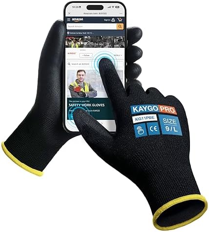 KAYGO Safety Work Gloves, PU Coated, 2-Finger Touchscreen by KAYGO