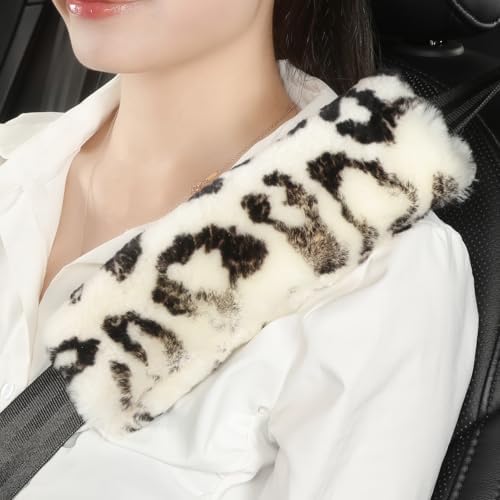 AOGELAN 2 Pack Fluffy Fuzzy Genuine Sheepskin Car Seat Belt Cover Pad, Seatbelt by AOGELAN