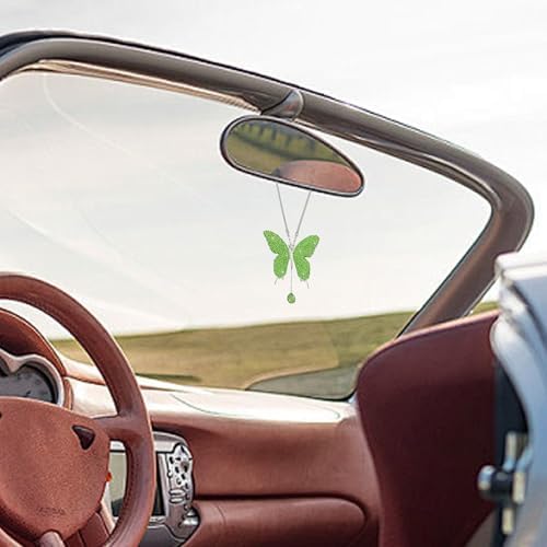 Rhinestone Butterfly Rearview Mirror Ornament, Light Green - Image 3