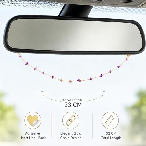 Natural Stone Rearview Mirror Charm Boho Aesthetic Purple - Image 3