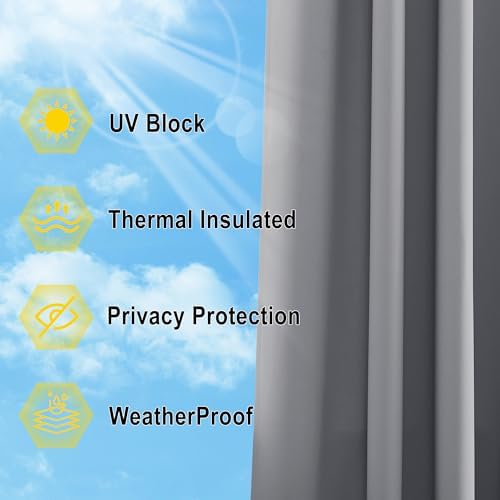 NICETOWN Outdoor Curtains Windproof Adhesive Top W66xL90 Silver Gray - Image 6